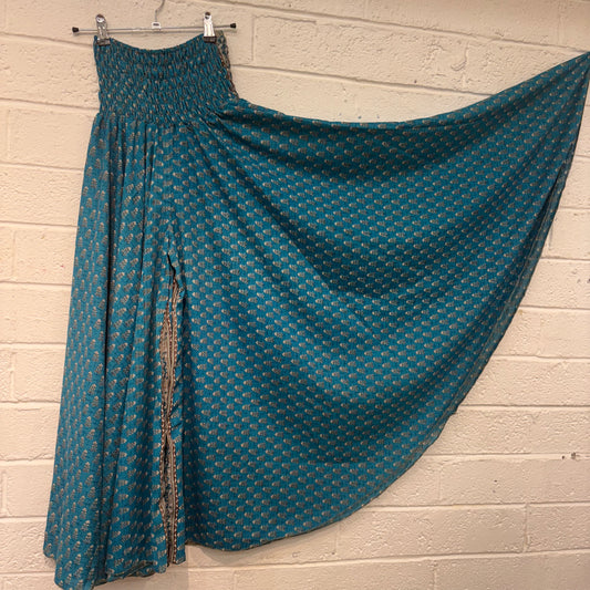 Wide Waistband Wide Leg Blue Trousers - HK101