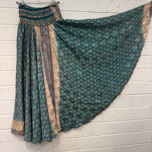Wide Waistband Wide Leg Teal Trousers - HK101