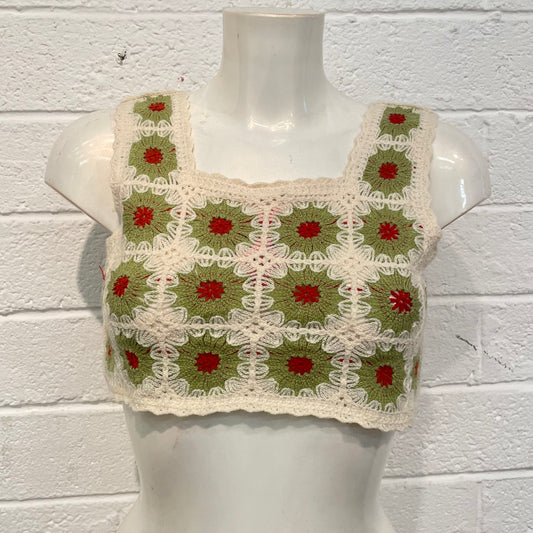 Green and Red Crochet Squares Top
