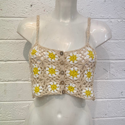 Beige and White Flowers Crochet Top