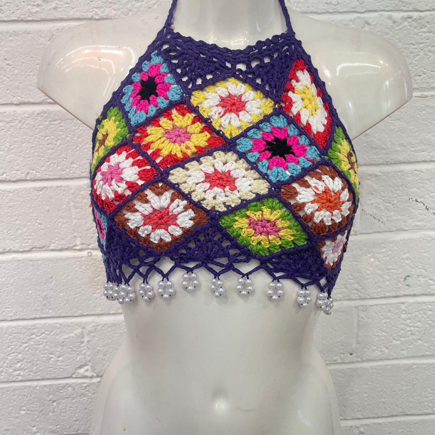 Pearl Drop Crochet Vest - Purple