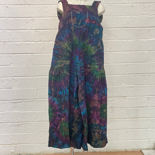 Purple and Green Tie Dye Wide Leg Dungarees
