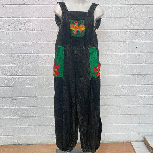 Dark Green Dungarees with Flowers