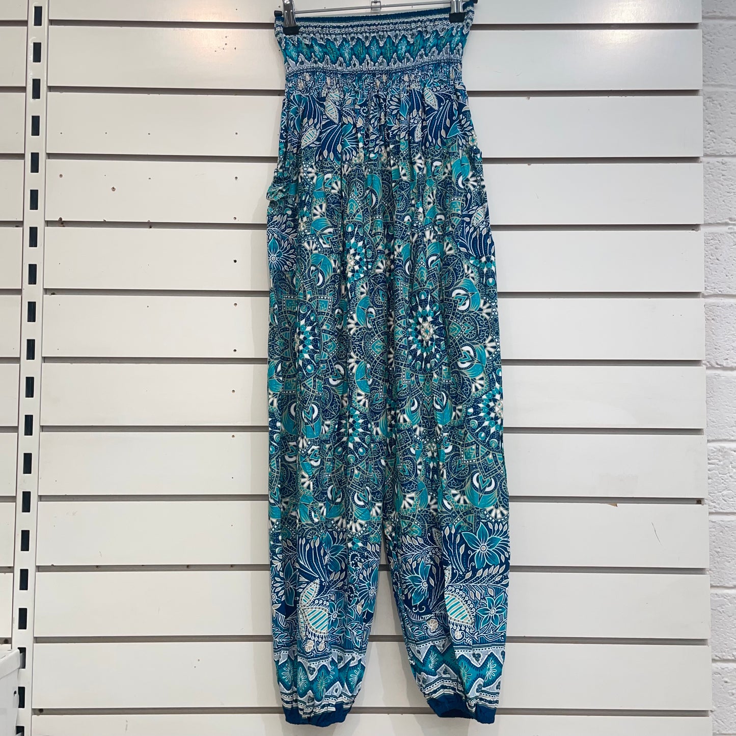 Teal Small Mandala and Flowers Patterned Pants