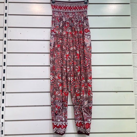 Red Small Mandala and Flowers Patterned Pants