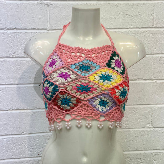 Pearl Drop Crochet Vest - Pink