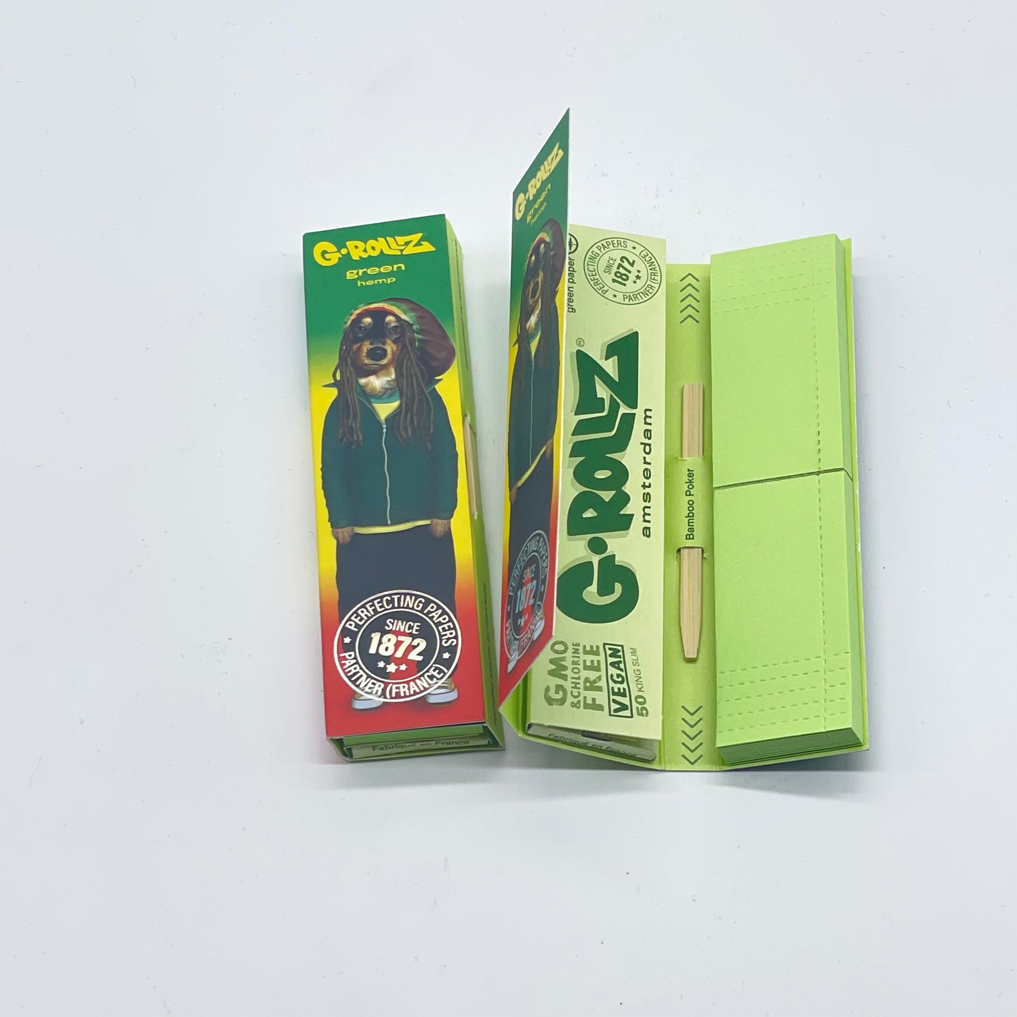 Papéis Kingsize G-ROLLZ 'Reggae' Green Hemp Slim-Pack + Dicas