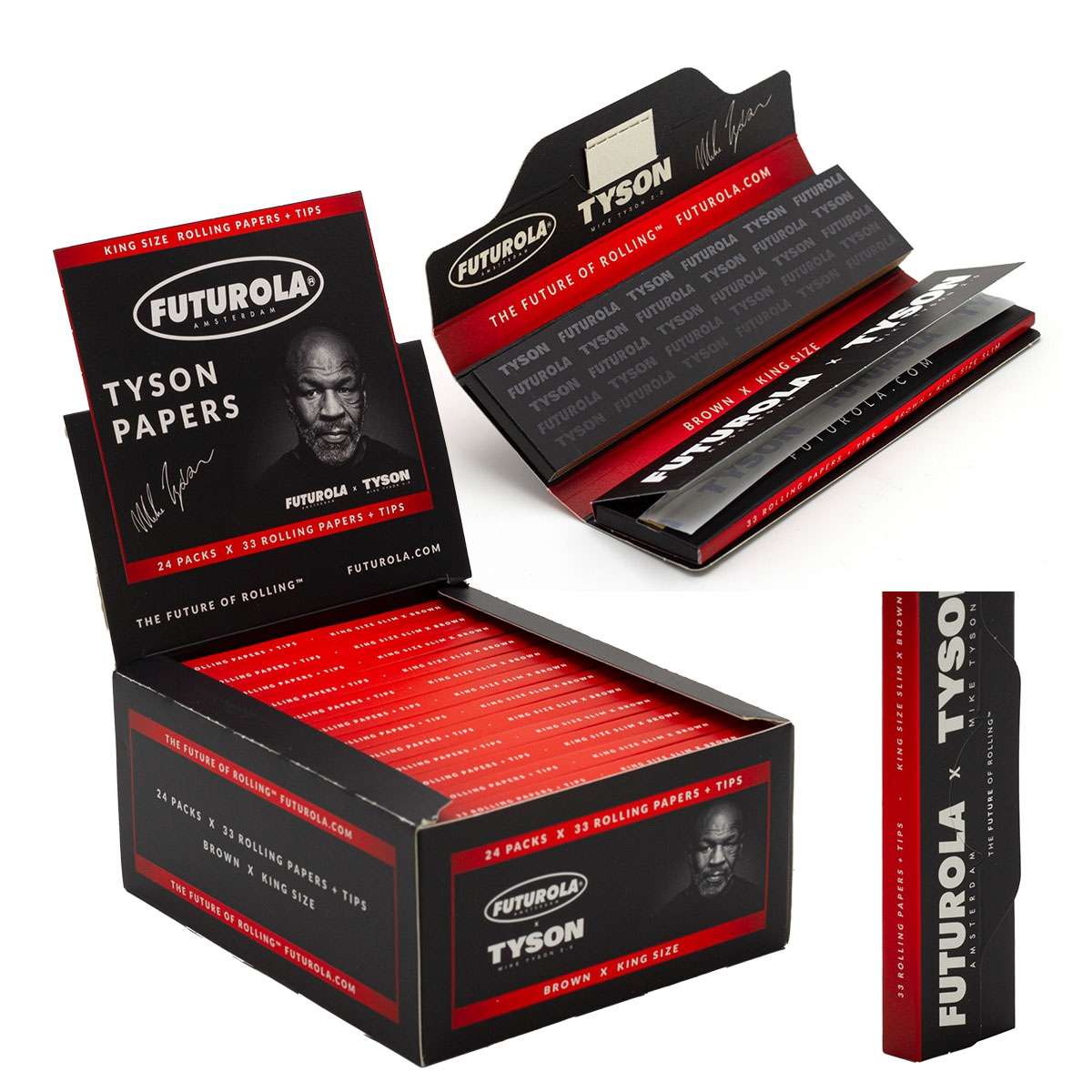 Futurola x Mike Tyson Rolling Papers Brown KS Slim + Tips