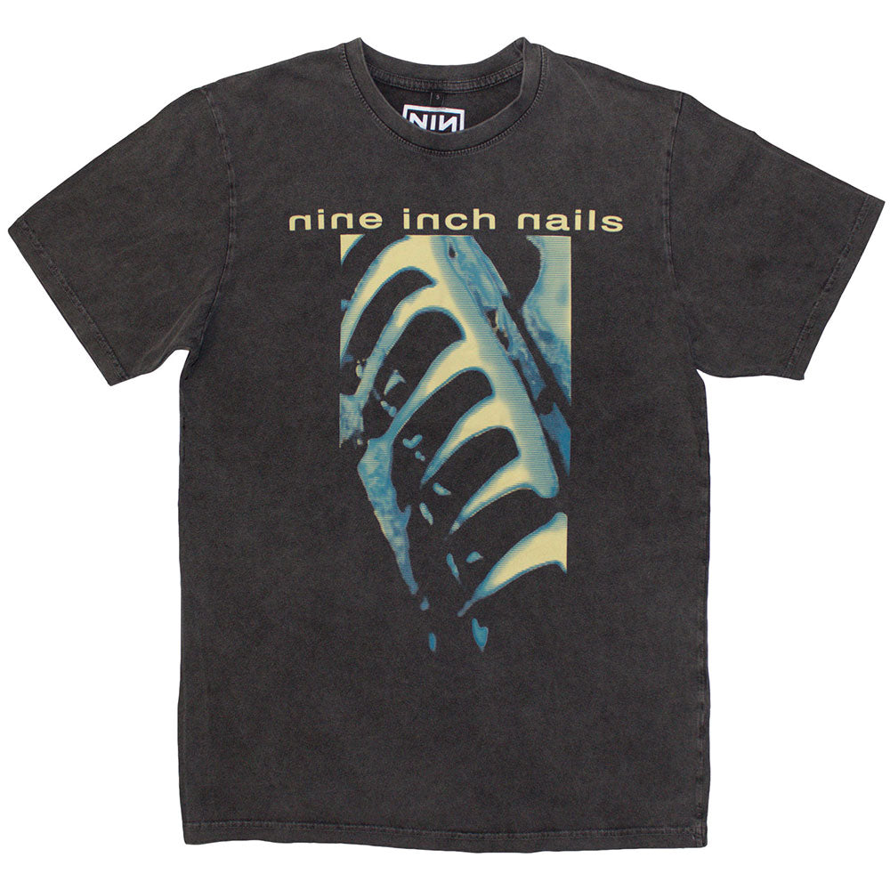 NINE INCH NAILS UNISEX STONE WASH T-SHIRT: PHM & TEXT LOGO