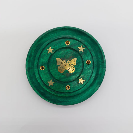 Butterfly Wooden Incense Plate - Green