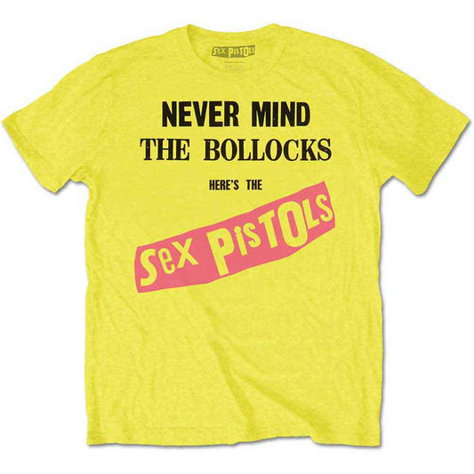 THE SEX PISTOLS UNISEX T-SHIRT: NEVER MIND THE BOLLOCKS ORIGINAL ALBUM (YELLOW)