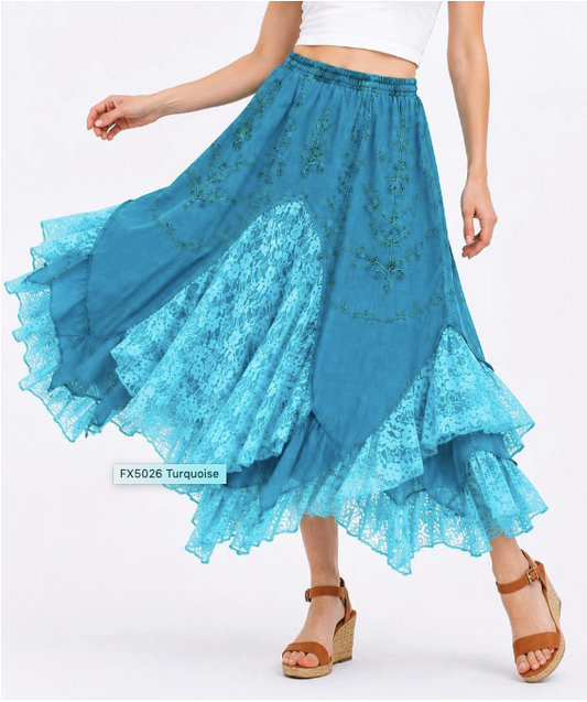Acid Wash Lace Maxi Skirts