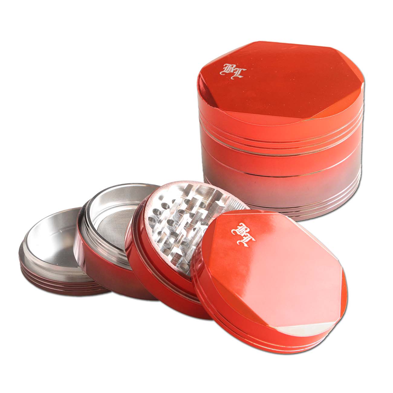 BLACK LEAF Ombré Red-Grey 4-Part Herb Grinder