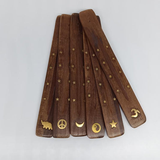 Brown Wooden Incense Trays - Gold Detail