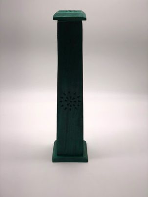 Wooden Square Pillar Incense Holder - Green