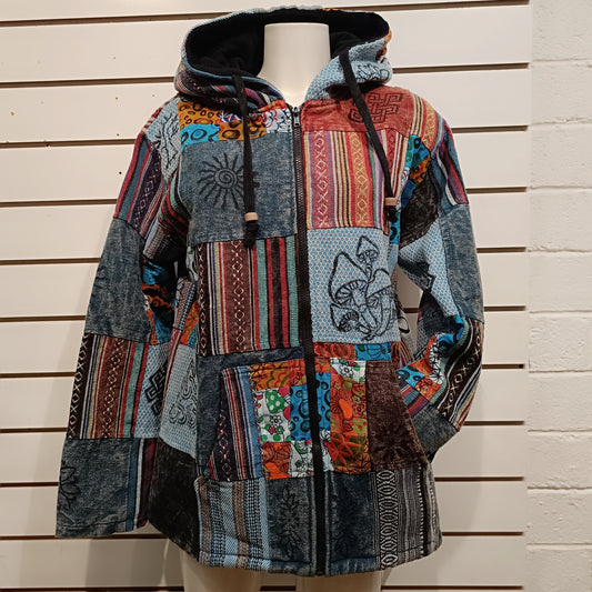 Mushroom Patchwork Zip-Up Jacket - Blue Blend