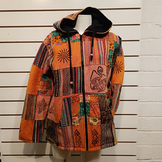 Mushroom Patchwork Zip-Up Jacket - Orange Blend