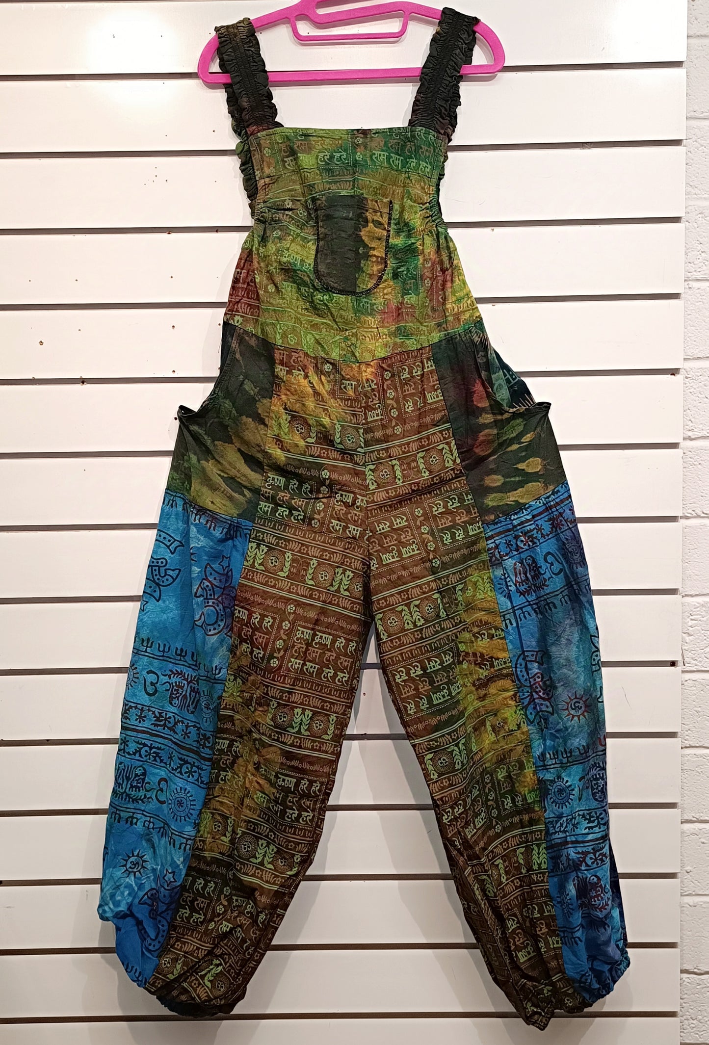 Patchwork Dungarees - Blue & Green Blend