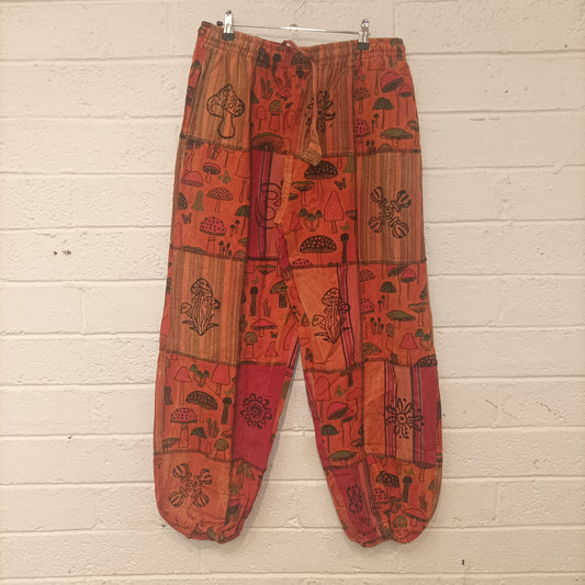 Orange Patchwork Mushroom Pants