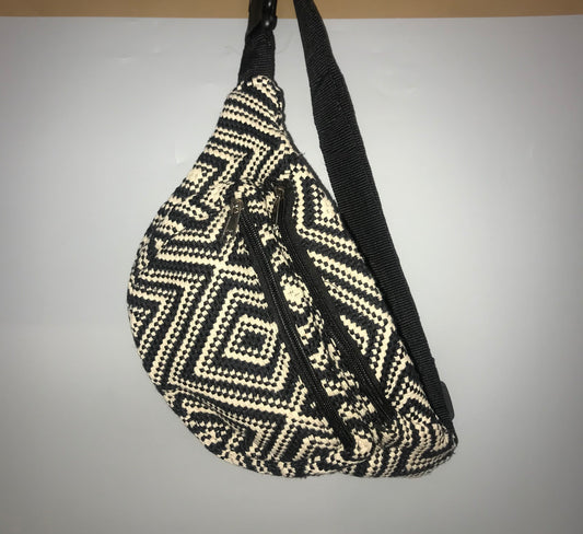 Black & White Embroidered Bumbag - Chevron